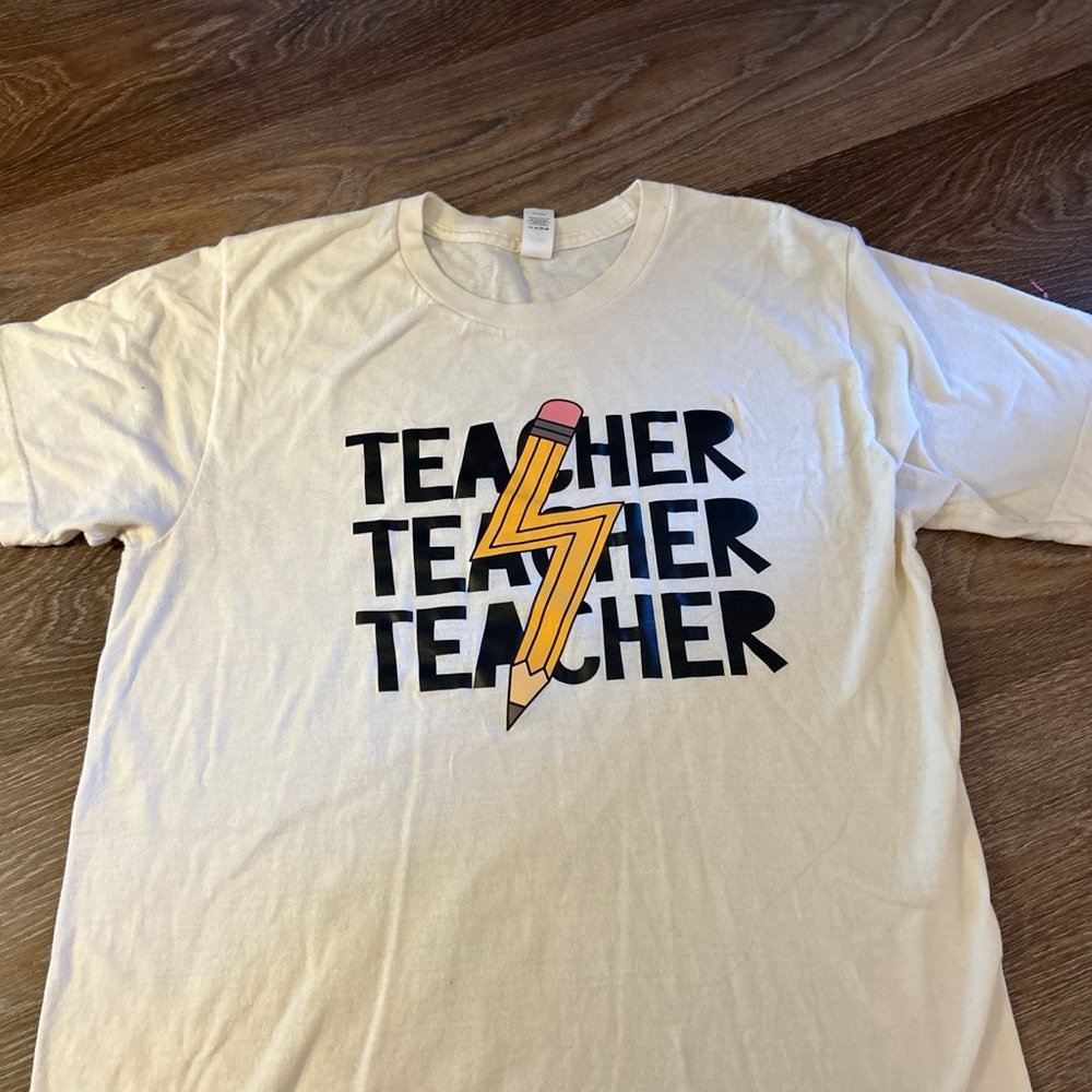 Tultex White Graphic Tee with Black and Yellow Pencil Design